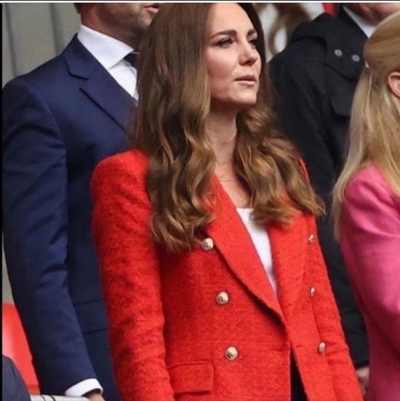 ZARA RED TEXTURED TWEED DOUBLE-BREASTED BLAZER size XS Kate Middleton - Picture 12 of 16